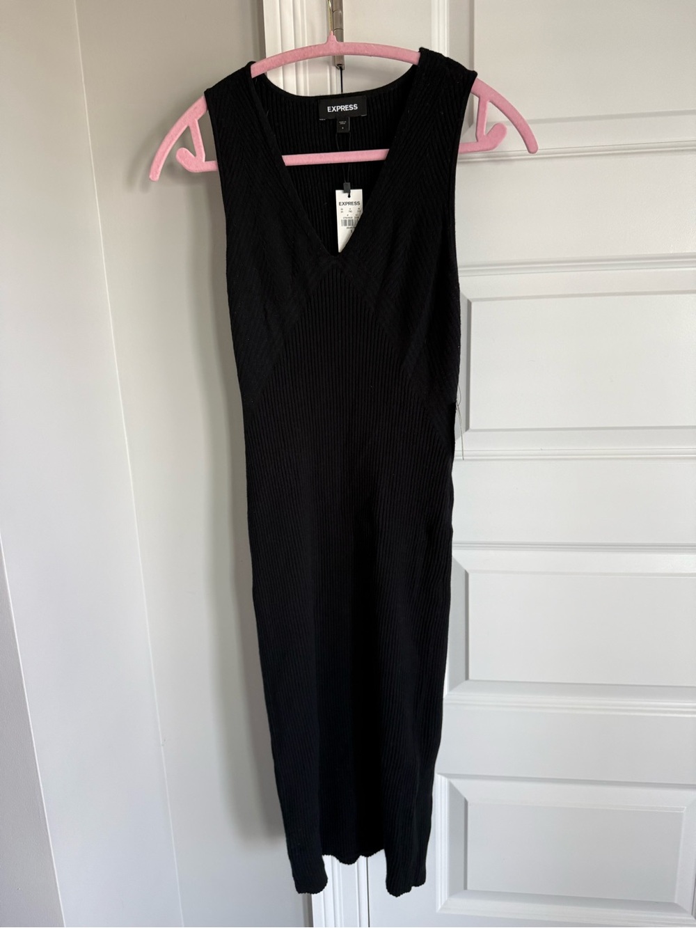 Express Black Ribbed V-Neck Midi Slip Dress